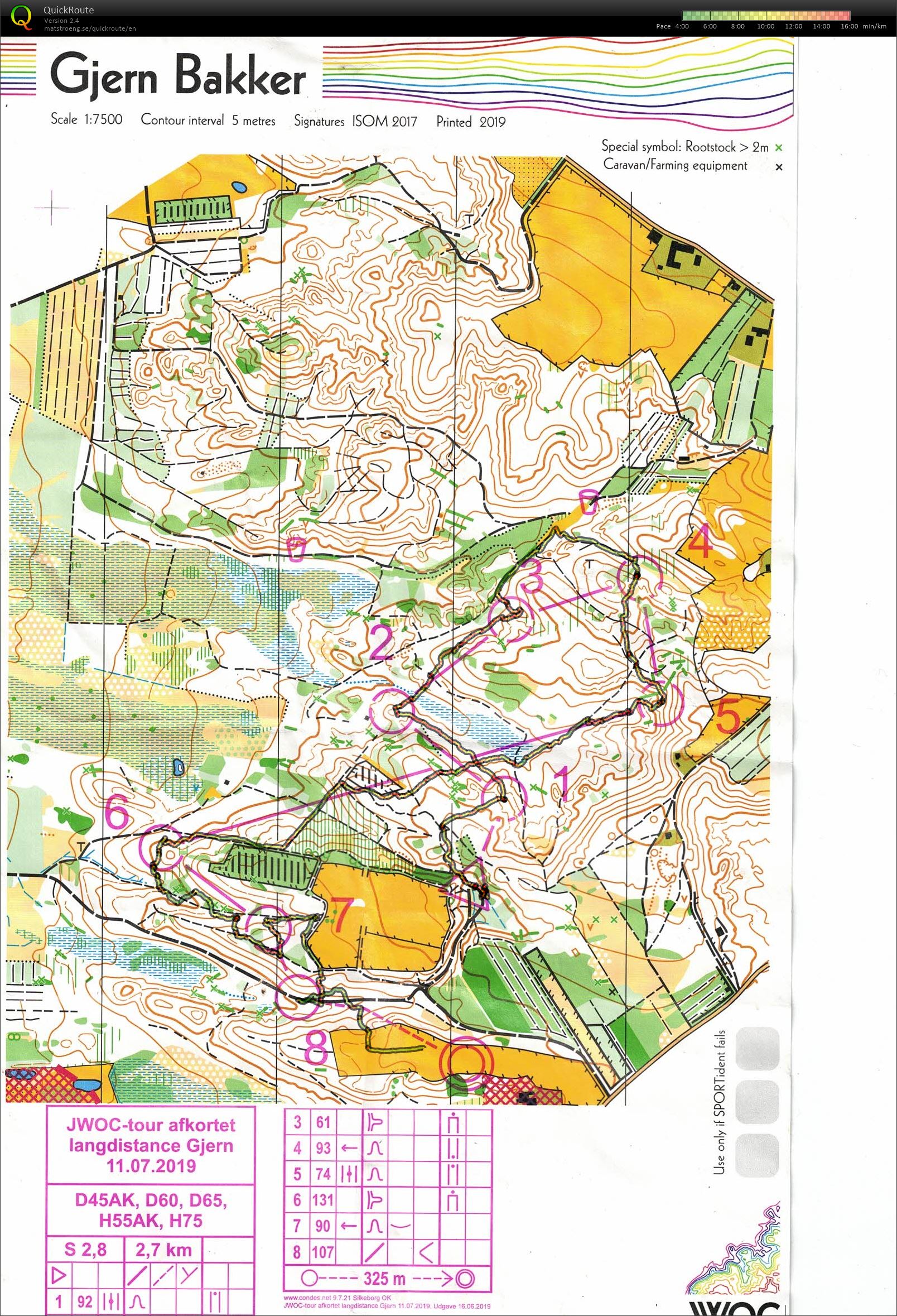 Gjern Bakke, JWOC afkortet lang, Bane D65, Pia Gade, 110719 (11.07.2019)